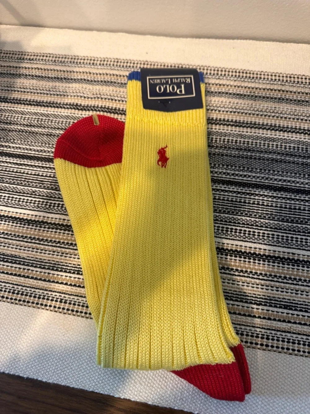 Vintage Polo Ralph Lauren Colorblock Socks Yellow Red Blue‎ Made in Japan NOS